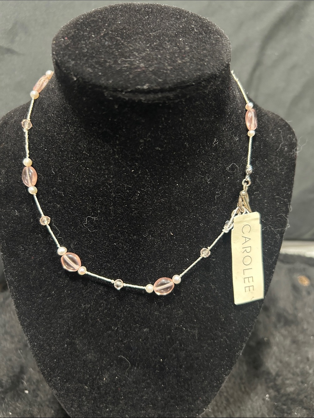 Carolee Elegant Pink and White Beaded Necklace with Tbar